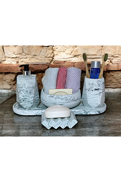 Chiko Mall Set de accesorii pentru baie din beton elegant cu detalii din marm...