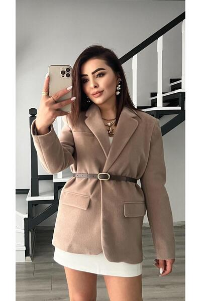 Oslove Vizon Premium Kendinden Kemerli Peluş Ceket