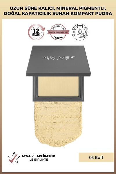 Alix Avien Compact Powder - Lasting Up to 12 Hours - Warm Skin Bottom Tone - Compact Powder 03 Buff