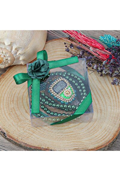 İkranur Πράσινη Πέτρα Ζικιρματικός Πέρλα Ροζάριο - Δώρο με Τετράγωνο Κουτί