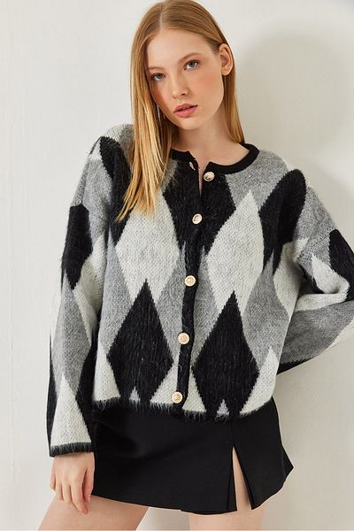 Bianco Lucci Women's Diamond Patterned Buttoned Knitwear Cardigan 60261303