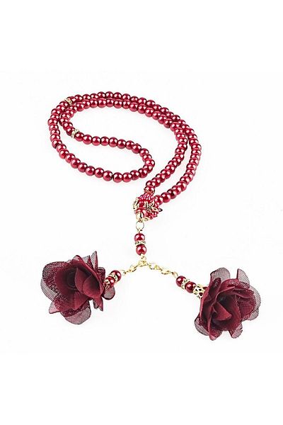 İkranur Gift Prayer Rug, Pearl Rosary with Roses, Acetate Box (20×8) Set-red