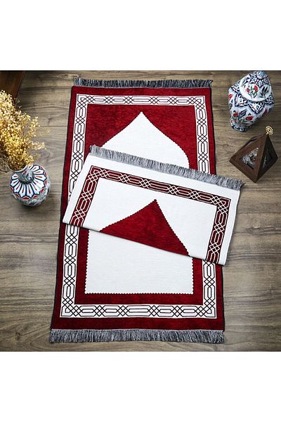 İkranur Gift Double Sided Prayer Rug Claret Red Cream 70x130 Cm - 450 gr