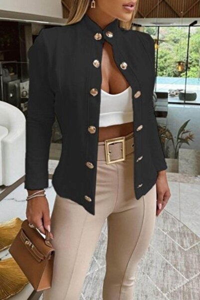 Mossta Černá bunda Atlas s knoflíkovým límcem