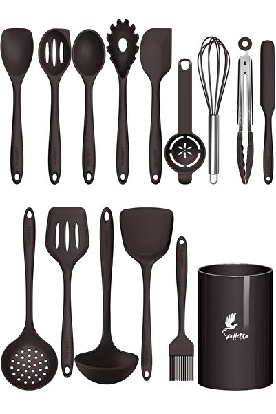 valletta طقم ملاعق سيليكون مقاومة للحرارة مكون من 15 قطعة من Trigona - أسود
