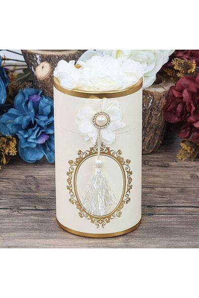İkranur Gift Cylinder Box (18X10) and Shawl Set Cream