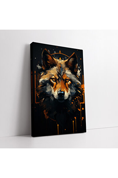 KOSS Dijital Pictură artistică pe pânză cu portret de lup minimalist abstract, pictură decorativă cu model geometric, intrare pentru birou