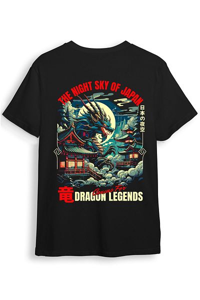 WİDİ Μαύρο μπλουζάκι ιαπωνικού σαμουράι Streetwear Dragon Ejder με κομψό σχέδιο 100% βαμβακερό κανονική εφαρμογή