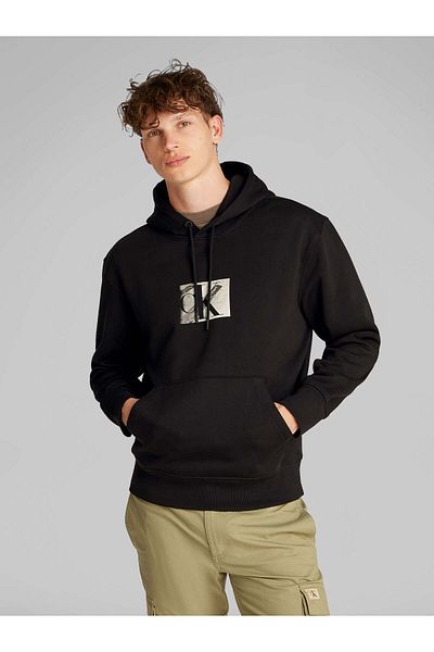Calvin Klein Men's Cotton Hooded Collar Sweatshirt - Long Sleeve, Black, Regular Fit J30J 327118 -Beh