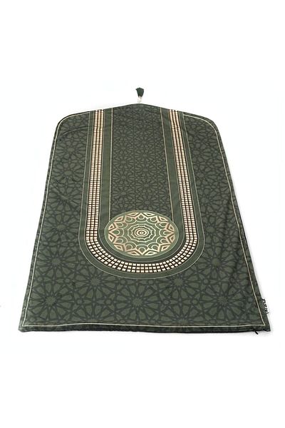 İkranur Lined Middle Eastern Velvet Prayer Rug Green 63×116 cm 268 gr