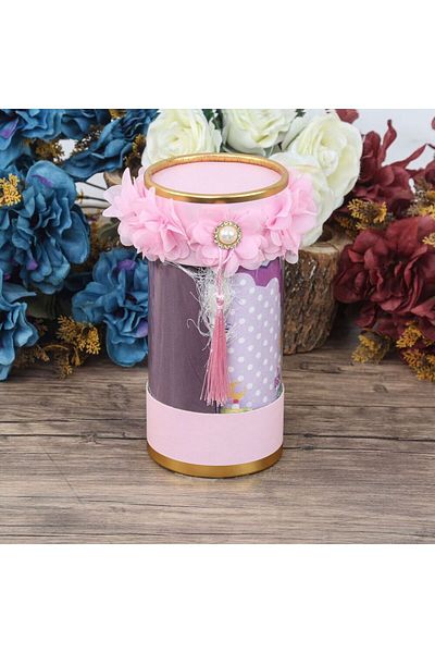 İkranur Cylinder Acetate Box for Gift Kids (18×10), Prayer Rug and Girl's Scarf Set Pink