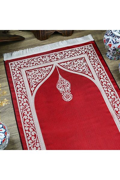 İkranur Gift Rumi Pattern Prayer Rug - Claret Red 70x128 Cm - 364 gr
