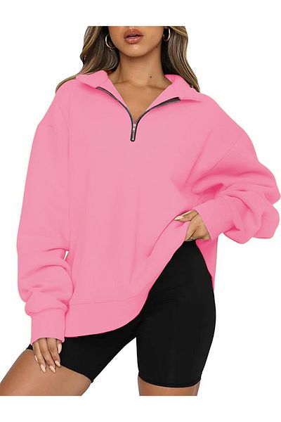 GHASSY CO. Ghassy Co. Women's Vintage Half Zip Oversize Cotton Sweatshirt with Raised Inside