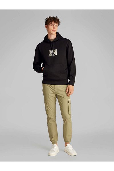 Calvin Klein Men's Cotton Hooded Collar Sweatshirt - Long Sleeve, Black, Regular Fit J30J 327118 -Beh