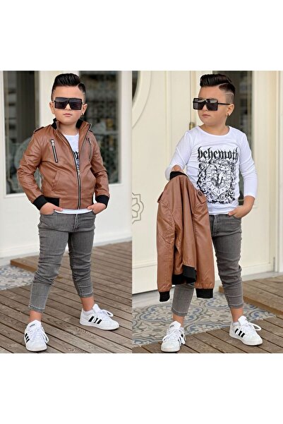 elfanto kıds erkek cocuk sunu deri mont