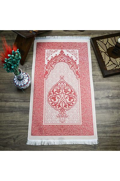 İkranur Red Silk Nur Taffeta Prayer Rug - Gift, 68X110 Cm, 200 g