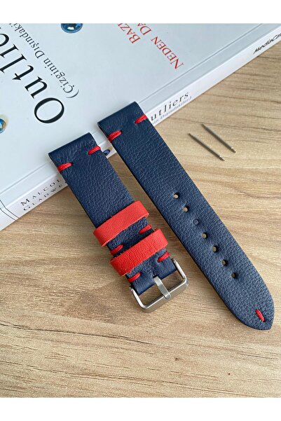 Prizma Düz Lacivert Gerçek Deri Saat Kordonu.20,22,24,26mm.Genişlik Seçenekle...