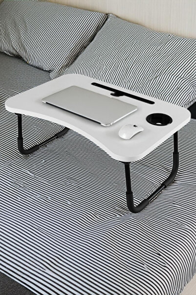 hodbehod Taşınabilir Katlanır Koltuk Yatak Üstü Laptop Tablet Çalışma Masası ve Kahvaltı Sehpası Beyaz