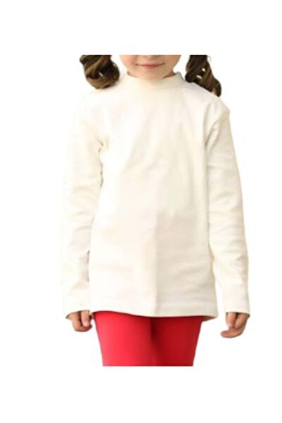 Mnk Baby&Kids Half Turtleneck High Neck Combed Cotton Girls' School T-Shirt Mnk0384 Ekru