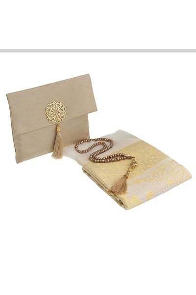 ENSARHAC-UMRE MALZEMELERİ Gift Slub Brooched Prayer Rug Rosary Pouch Set
