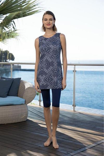 Estiva Japone Sleeve Digital Print Sleeveless Leggings Plus Size Swimsuit