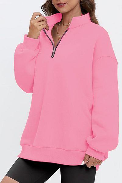 GHASSY CO. Ghassy Co. Women's Vintage Half Zip Oversize Cotton Sweatshirt with Raised Inside