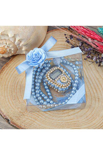 İkranur Μπλε Πέτρα Ζικιρματικός Πέρλα Ροζάριο - Δώρο με Τετράγωνο Κουτί