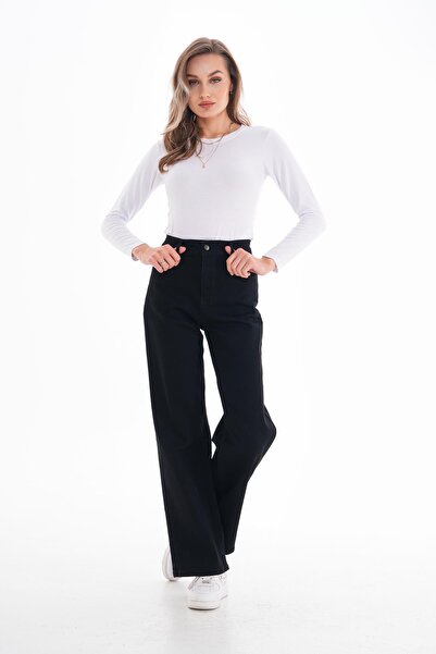 ŞİMAL Women's High Waist Wide Leg Loose Palazzo Jeans 250410 -
