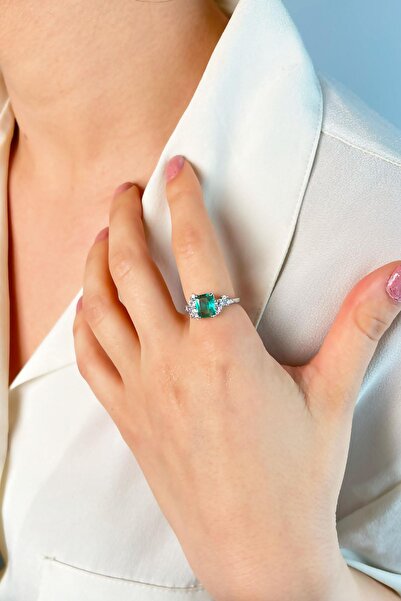 Sose Moda Green Stone Zircon Ring - Silver