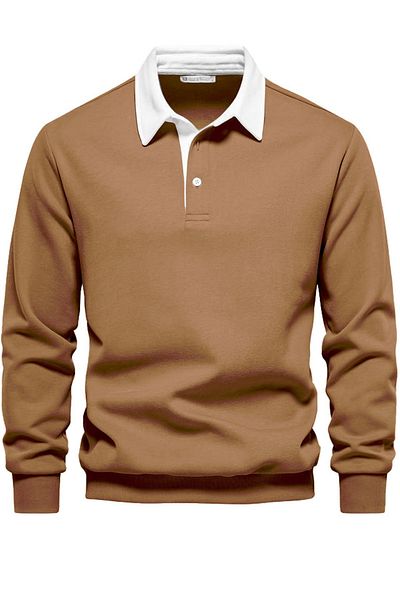 GHASSY CO. Ghassy Co. Men's Retro Color Blocked Cotton Shirt Collar Sweatshirt