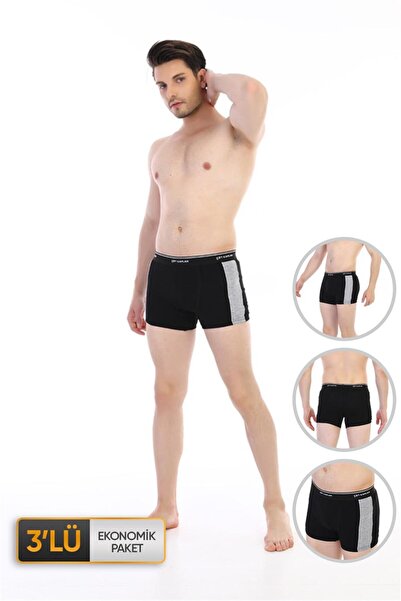 Eng Çift Kaplan Erkek Elastanlı Biyeli Siyah Boxer 0850 3'lü Ekonomik Paket