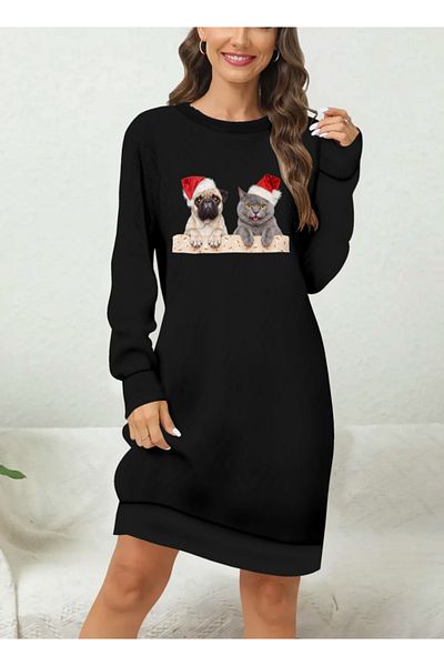 Bay Şapkacı Silky Women's Long Sleeve Crew Neck Patterned Viscose Two Thread Blouse