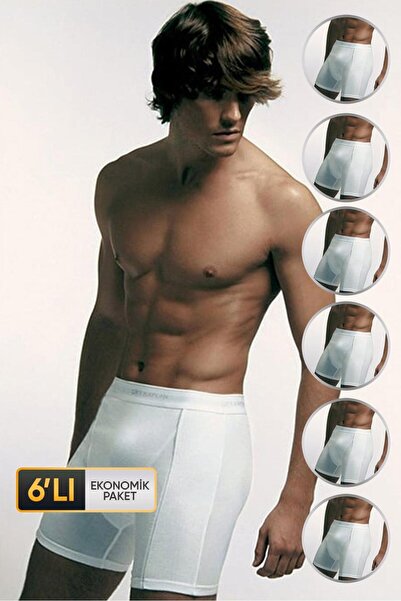 Çift Kaplan Erkek Elastanlı Biyeli Beyaz Uzun Boxer 855 6'lı Ekonomik Paket
