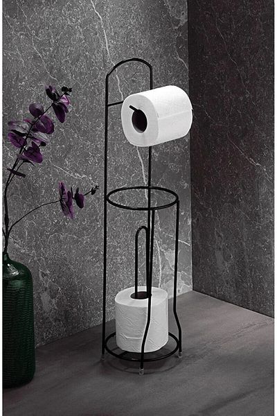 MAİN SHOP Stainless Toilet Roll Holder Toilet Paper Stand Free Standing Refillable Toilet Paper Hanger Black Wc-01