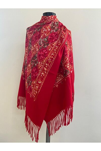 HERCHES Ethnic Pattern Embroidered Winter Shoulder Shawl - Red