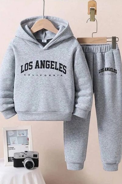 han elegant Gray Hooded Unisex Kids Tracksuit Set