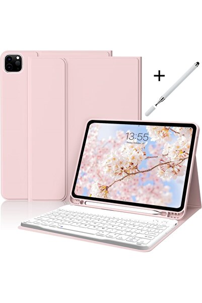 MMP SHOP Ipad Pro 4. Nesil M2 2022 11 Inç Uyumlu Bluetooth Özellikli Kablosuz Kalem Bölmeli Klavyeli Kılıf