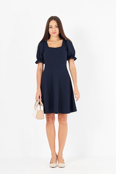 ESPİNA Women's Square Neck Balloon Sleeves Mini Length Crepe Dress