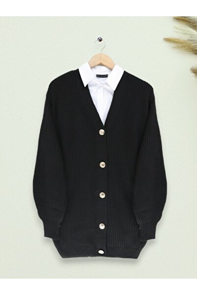 Modamorfo Πλεκτή ζακέτα με κουμπιά - Μαύρη