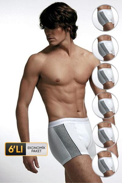 Çift Kaplan Men's elastane Piped white boxer 850 economic pack of 6