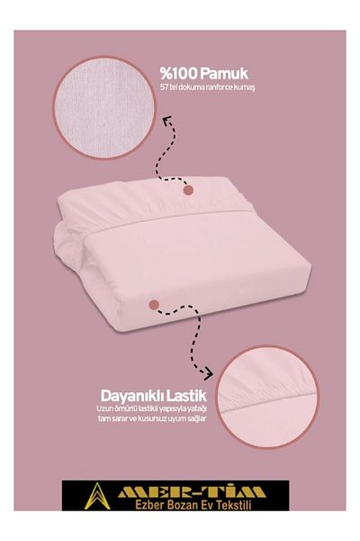 mer-tim ezberbozan ev tekstili Mer-Tim Cotton Ranforce Double Elastic Fitted Sheet and Pillowcase Set