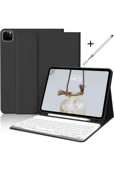 MMP SHOP Ipad Pro 4. Nesil M2 2022 11 Inç Uyumlu Bluetooth Özellikli Kablosuz Kalem Bölmeli Klavyeli Kılıf