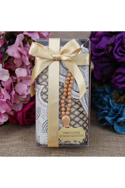 İkranur Gift Broker Prayer Rug Gold, Scented Rosary Gold, Kraft Acetate Boxed (20×10) Set