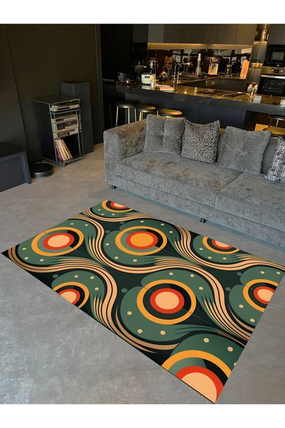 Rugs Modern Halı Marbling Collection Green Themed Abstract Shapes Patterned W...
