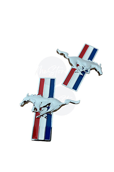 mes store Koşan At Metal Arma Mustang Metal Arma Set Çamurluk Logosu 2'li 8.5cmx8.5cm
