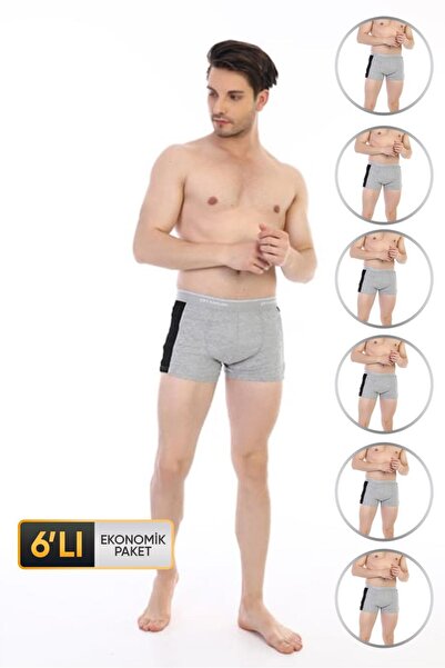 Çift Kaplan Erkek Elastanlı Biyeli Gri Boxer 850 6'lı Ekonomik Paket