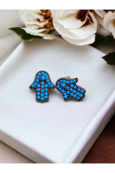 FAYRA ACCESSORIES Fatma Mother's Hand - Turquoise Jewelled Earrings
