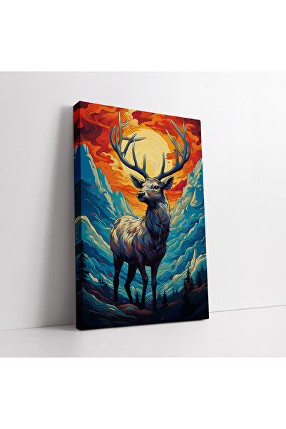 KOSS Dijital Pictură decorativă pe pânză cu apus de soare abstract și cerb, p...