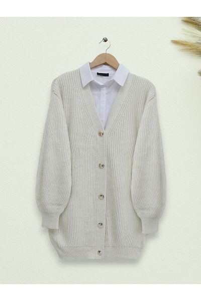 Modamorfo Intermediate Buttoned Knitwear Cardigan - Stone
