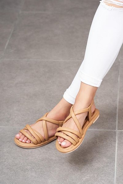 Beyond Women's Nude Spark Puff Elastic Leather Sandals 2cm Byndsprk01